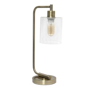 Creekwood Home Vintage Vantage 18.8" Minimalist Curved Arm Desk Lamp with Clear Glass Shade - 1 of 4