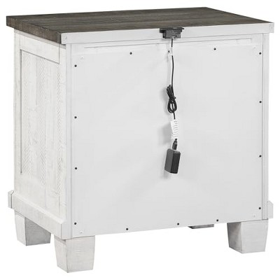 Distressed Gray and White 2-Drawer Pine Wood Nightstand