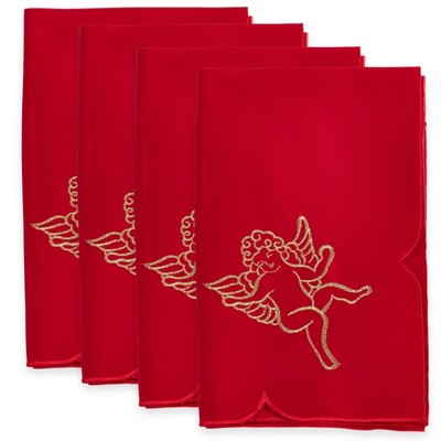 Red Embroidered Cupid Design Napkin Set of 4