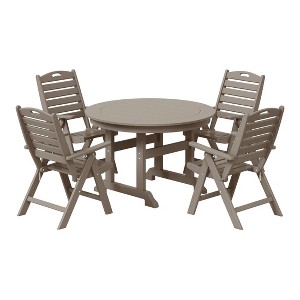 WestinTrends Malibu 5-Piece HDPE Round Patio Dining Table Set with Foldable Chairs, Black - 1 of 4