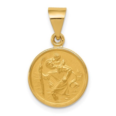 Black Bow Jewelry 18k Yellow Gold Small St. Christopher Medal Pendant, 13mm (1/2 Inch)