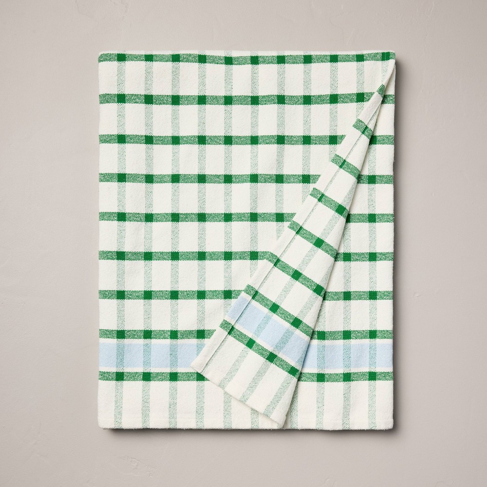Photos - Duvet Checkered Plaid Woven Throw Blanket Cream/Light Blue/Green - Hearth & Hand