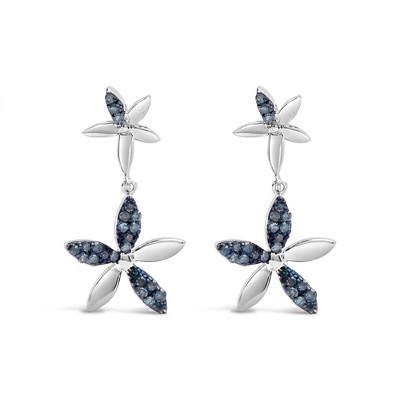 Haus of Brilliance Silver 1/5ct Cttw Blue Diamond Double Star Drop and Dangle Earrings