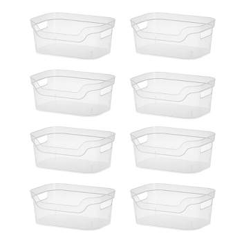 Sterilite 5.25x9.5x13 In Medium Polished Open Scoop Front Storage Bin w/ Comfortable Carry Through Handles for Household Organization, Clear