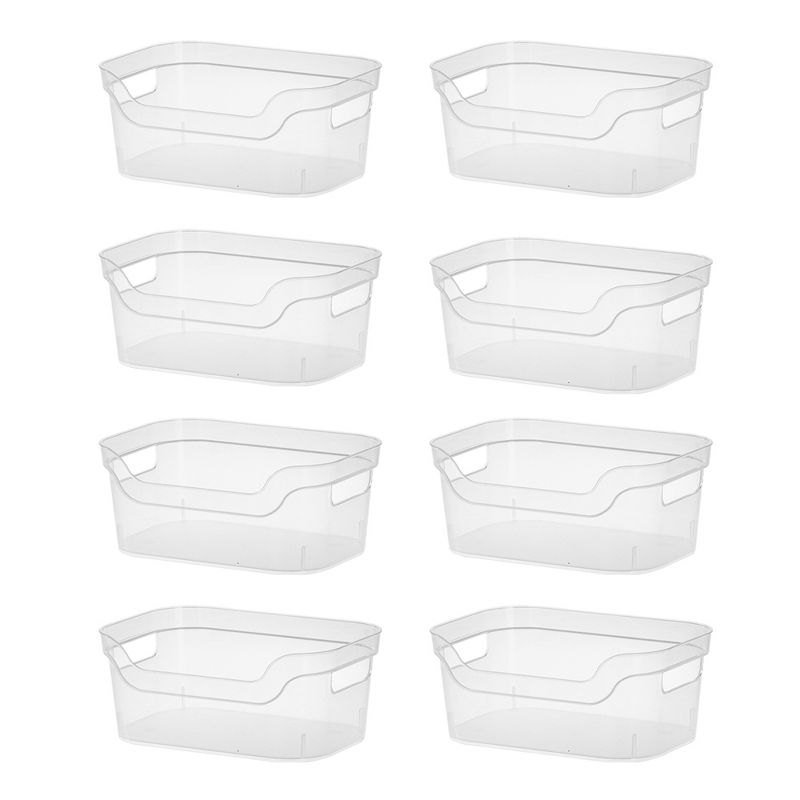 Sterilite 5.25x9.5x13 In Medium Polished Open Scoop Front Storage Bin w/ Comfortable Carry Through Handles for Household Organization, Clear, 1 of 7