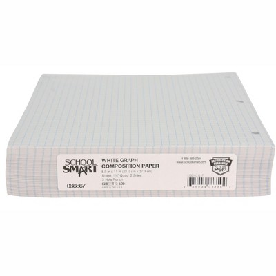 School Smart Graph Grid Paper, 3-Hole Punched, 8-1/2 x 11 Inches, 500 Sheets