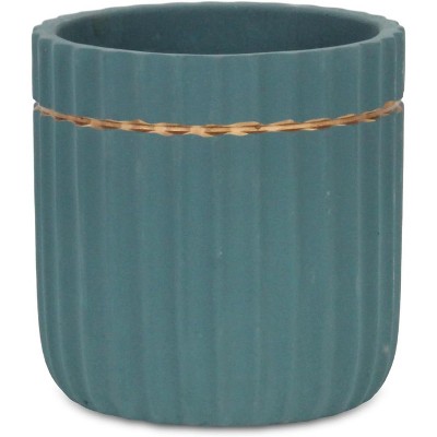 Cheung's Aurine Round Gold Trimmed Ridged Ceramic Pot - Large - Blue