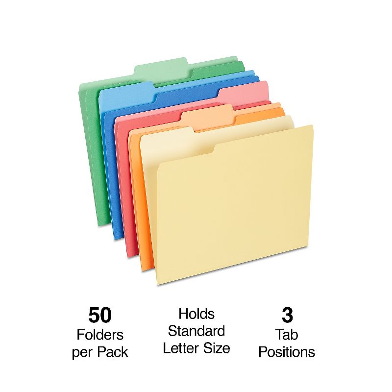 Staples Heavyweight File Folders 1/3-Cut Tab Letter Size Assorted Colors 50/Box (ST18363-CC) 810351, 2 of 10