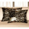 HomeRoots Set of Two 12" X 20" Chocolate and Gold Abstract Cowhide Lumbar Throw Pillows with Glitter - 2 of 4