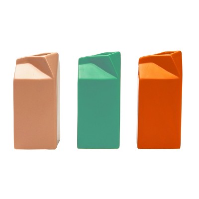 Transpac Small Dol Matte Milk Carton Vase Set of 3 Spring Home Decorations