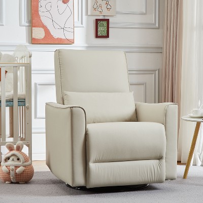 360° Swivel Rocking Recliner Chair, Glider Rocking Chair, Upholstered Faux Leather Recliner, Manual Recliner Chair with Lumbar Support
