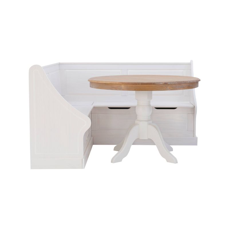 Tobin Storage Corner Nook and Pedestal Table Dining Set White/Natural - Linon, 4 of 22