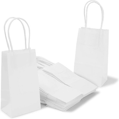 50-Pack Small White Kraft Paper Bag, 6.25x3.5x2.5 in. Party Gift Bags with Handles, Bulk Retail Shopping Merchandise Bags