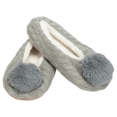 Elanze Designs Ballerina Knit Pom Womens Plush Lined Cozy Non Slip Indoor Soft Slipper - Grey, Medium