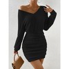 Womens Dress Ribbed V Neck Long Sleeve Waist Cinching Bodycon Dress - 2 of 4
