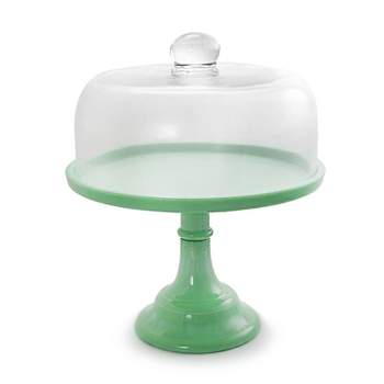 Gibson Home 10" Stoneware Cake Stand with Glass Dome Cover Green