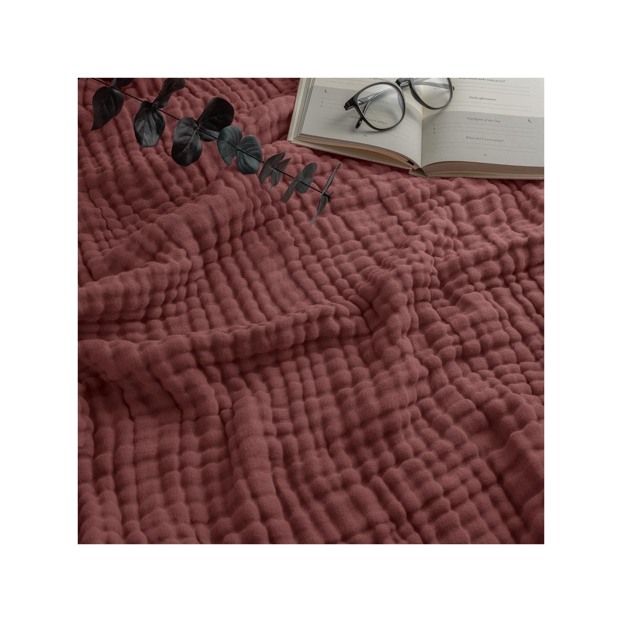 Muslin Cotton Blanket for Adults, Extra Large By Comfy Cubs, Throw 50" x 60" - Wine