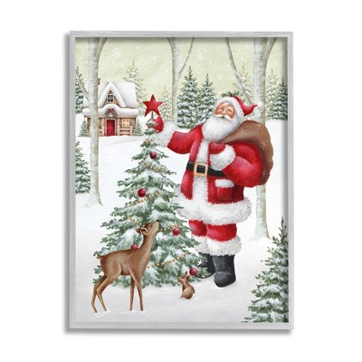 Stupell Industries Santa & Snowy Cabin Black Framed Giclee Art