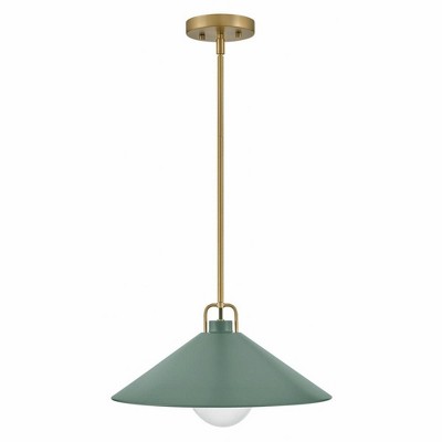 Sage Green and Brass 16" Steel Pendant Light
