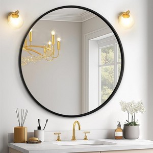USHOWER Black Round Mirror for Over Sink 24-inch, Circle Bathroom Mirror, Metal Frame Vanity Mirror, Modern Wall Mirror for Entryway Living Room - 1 of 4