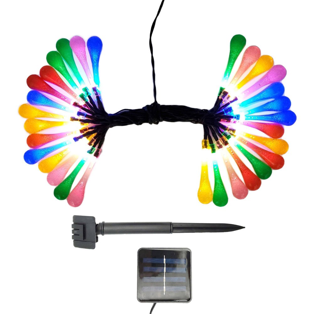 Lumabase Solar-Powered Crystal Water Drop Colored String Lights