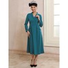 INSPIRE CHIC Women's Shiny Floral Brooch Shawl Collar V Neck Long Sleeve A-Line Midi Dress - 3 of 4
