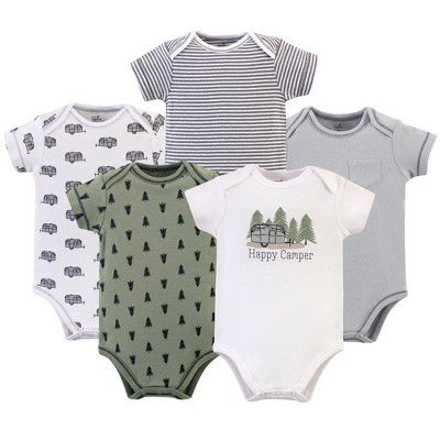 Touched by Nature Baby Boy Organic Cotton Bodysuits 5pk, Happy Camper, 6-9 Months
