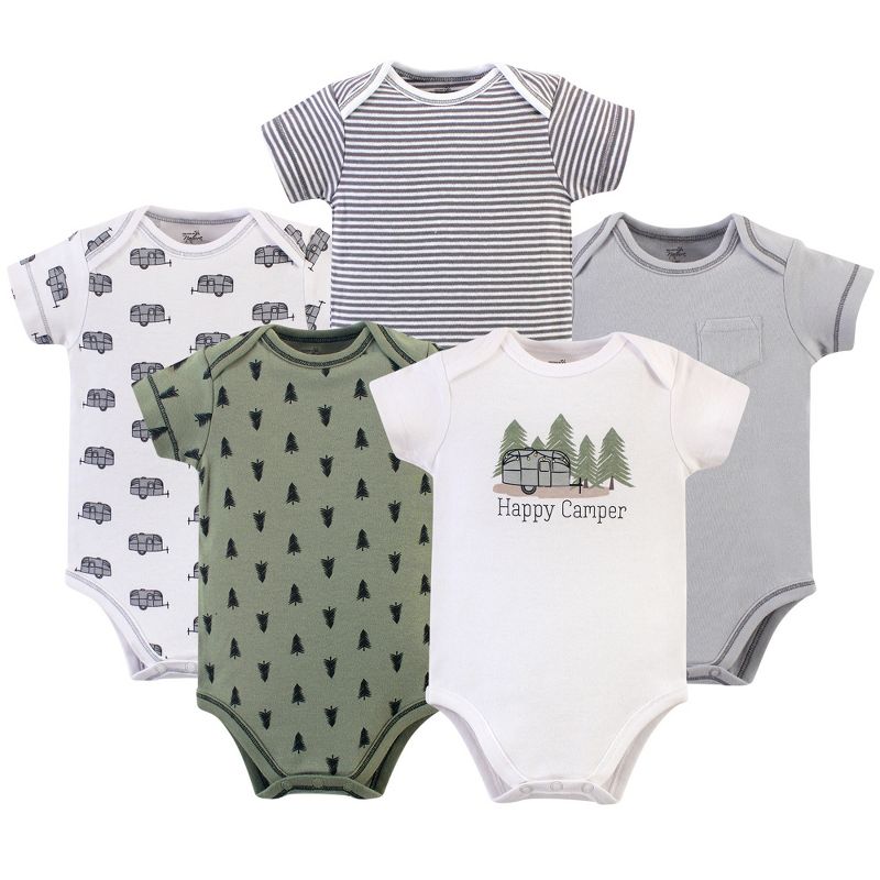 Touched by Nature Baby Boy Organic Cotton Bodysuits 5pk, Happy Camper, 1 of 8