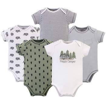 Touched by Nature Baby Boy Organic Cotton Bodysuits 5pk, Happy Camper