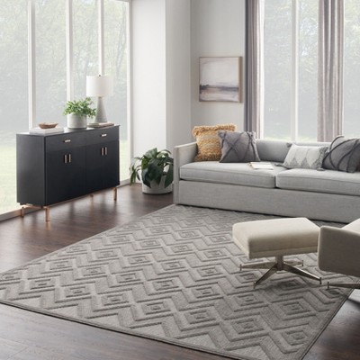 Silver Grey Diamond Flatweave Indoor Outdoor Area Rug 7' x 10'