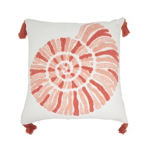 Saro Lifestyle Charming Embroidered Seashell Down Filled Pillow, 20"x20", Orange - 1 of 4