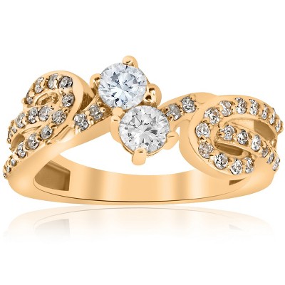 Pompeii3 1 cttw Diamond Two Stone Forever Us Engagement Ring 14k Yellow Gold