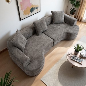 105.5" Corduroy Curved Sectional Sofa, 3 Pillows, Modern Cloud Couch - 1 of 4