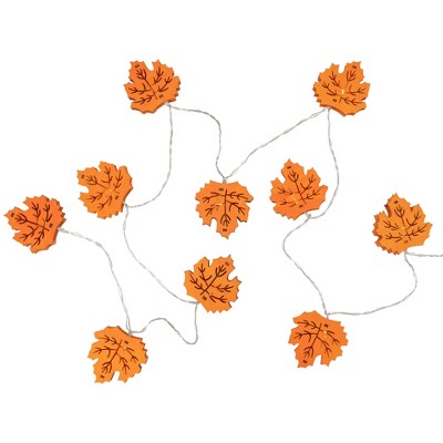 Northlight 10-Count Warm White LED Thanksgiving Wooden Leaves Fairy Lights, 5.5' Copper Wire