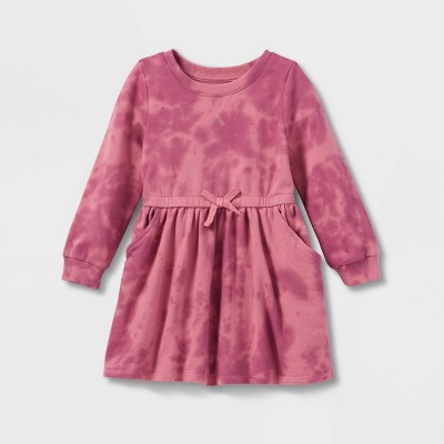 Toddler Girls' Tie-Dye Wash French Terry Long Sleeve Dress - Cat & Jack™ Pink