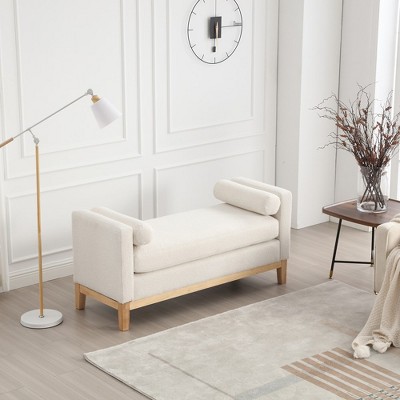 53.5"W Upholstered Bench, Ottoman Bench With Wood Legs & Bolster Pillows For End Of Bed, Bedroom, Living Room, Entryway