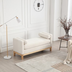 53.5"W Upholstered Bench, Ottoman Bench With Wood Legs & Bolster Pillows For End Of Bed, Bedroom, Living Room, Entryway - 1 of 4