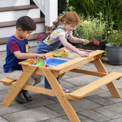 HearthSong Kids' Wooden 2-in-1 Picnic Table Sensory Play Station with Removable Tabletop and Two Plastic Bin Inserts