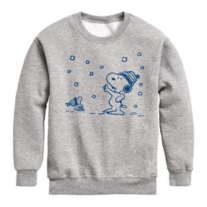 Boys' - Peanuts - Snow Snoopy And Woodstock Graphic Long Sleeve Fleece Sweatshirt - 1 of 4