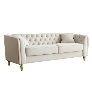 87.01" Wide Velvet Chesterfield Sofa, Modern Tufted Design with Gold Accents, 750lb Weight Capacity and Removable Cushions - 1 of 4