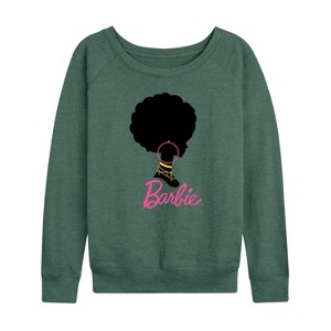 Women's - Barbie - Afro Barbie with Hoop Earrings Lightweight French Terry Wide Neck Long Sleeve Shirt - 1 of 4