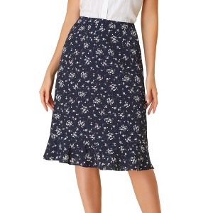 INSPIRE CHIC Women's Floral Ruffle Elastic High Waist Button Flowy Split Skirt - 1 of 4