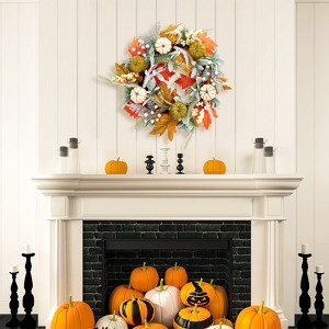 20" Thanksgiving Fall Wreath with Eucalyptus Berries Pumpkins Autumn Wreaths for Front Door, Porch Wall, Home Outdoor Holiday Decorations - 1 of 4