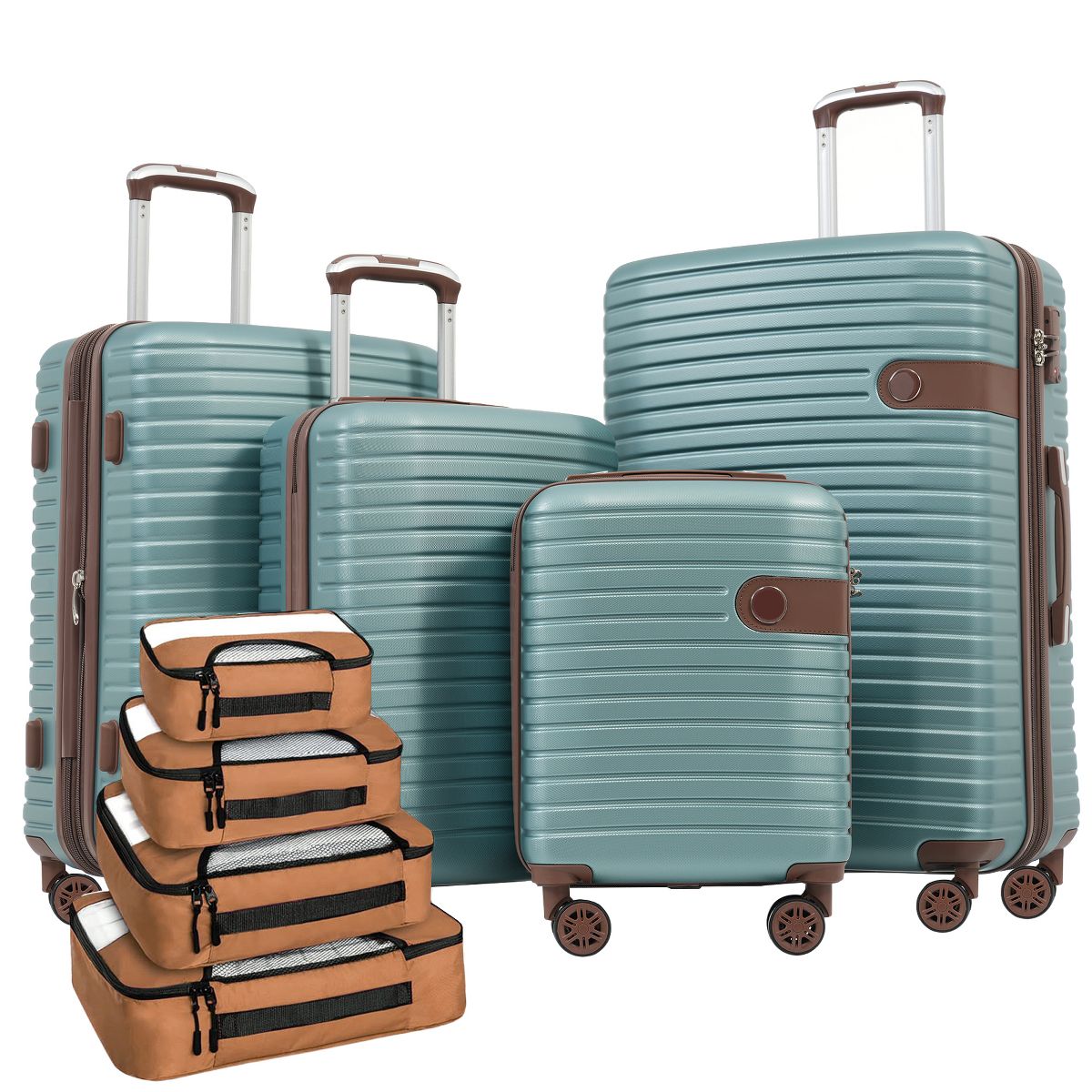 Polibi Luggage Set 8-Pieces with 16 Inch, 20 Inch, 24 Inch and 28 Inch Suitcases, 4 Pieces Packing Cubes