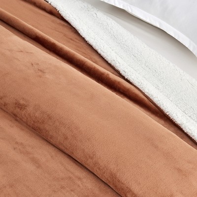 Terracotta Velvet Plush Throw Blanket with Faux Shearling Reverse, 50" x 60"
