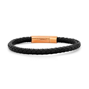 Steeltime Men's black braided leather bracelet with stainless steel magnet clasp. Color Options: Gold, Rose - 1 of 4