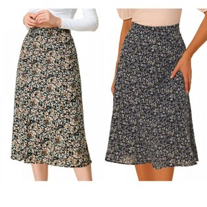 INSPIRE CHIC Women's Print Floral Peasant Elastic Waist A-Line Midi Skirts 2 Packs - 1 of 4