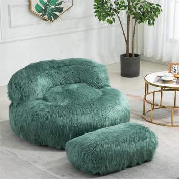 Lion Bean Bag Chairs And Ottoman,42.52" W Faux Fur Bean Bag Bucket Chair,Fluffy Lazy Sofa for Adults and Kids-Maison Boucle