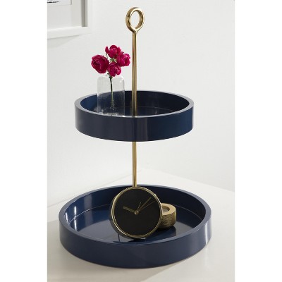 Lipton Glamorous Navy Blue and Gold Round Two-Tier Tray