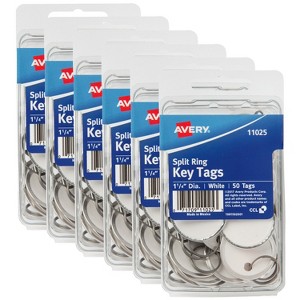 Avery Metal Rim Key Tags 6-Pack, 1-1/4" Diameter Tag, Metal Split Ring, White, 300 Tags Total (13128) - 1 of 4